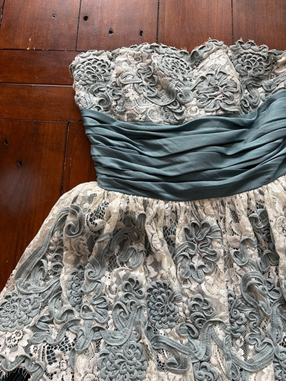 Betsey Johnson Teal and Ivory Strapless Lace Teacup Dress - Picture 7 of 8